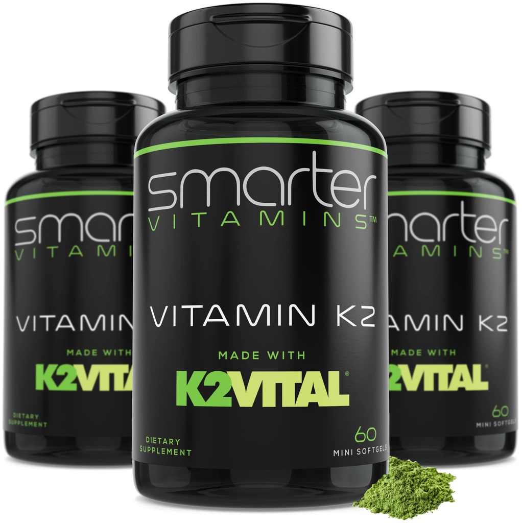 (3 Pack) Smartere vitamin K2 MK7 100mcg, laget med K2VITAL og Kale, 180 flytende softgels
