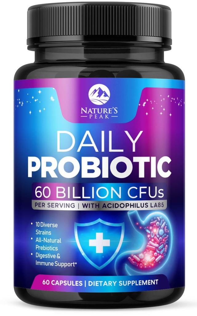 Probiotika 60 milliarder CFU - 10 Strains + Digestive Enzymer & Prebiotika - beste probiotika for kvinner og menn, støtter immunforsvar, Gut Helse, Av og til diarrea, Gas & Bleating - 60 Kapsler