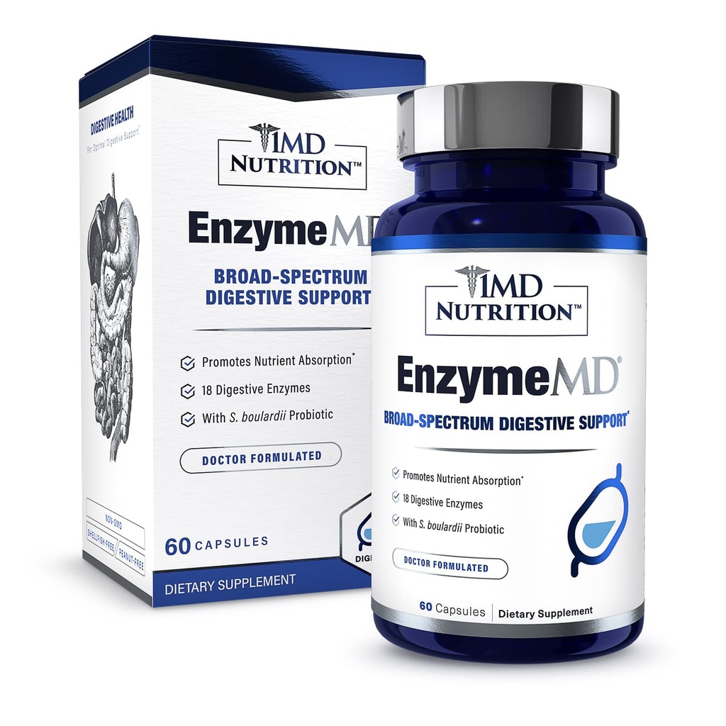 1MD Nutrition EnzymeMD - Digestive Enzymes Supplement - Doctor Formulert ® 18 Plantebaserte Enzymer - Gas & Bloating Support ® 60 Kapsler