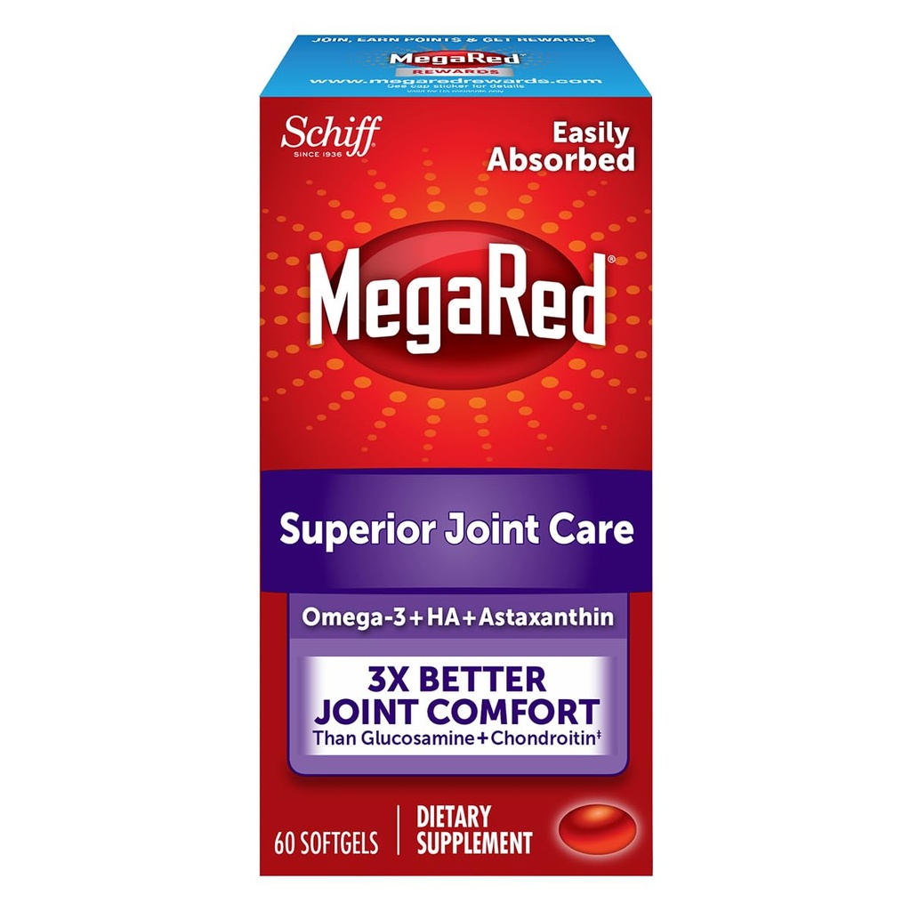 Omega-3 Krill Olje og Joint Supplement - Megared Joint Care 60 mykgels - EPA / DHA fettsyrer, antioksidanter, Hyaluronsyre, Ingen fiskelig burp ettersmak som med Fish Oil