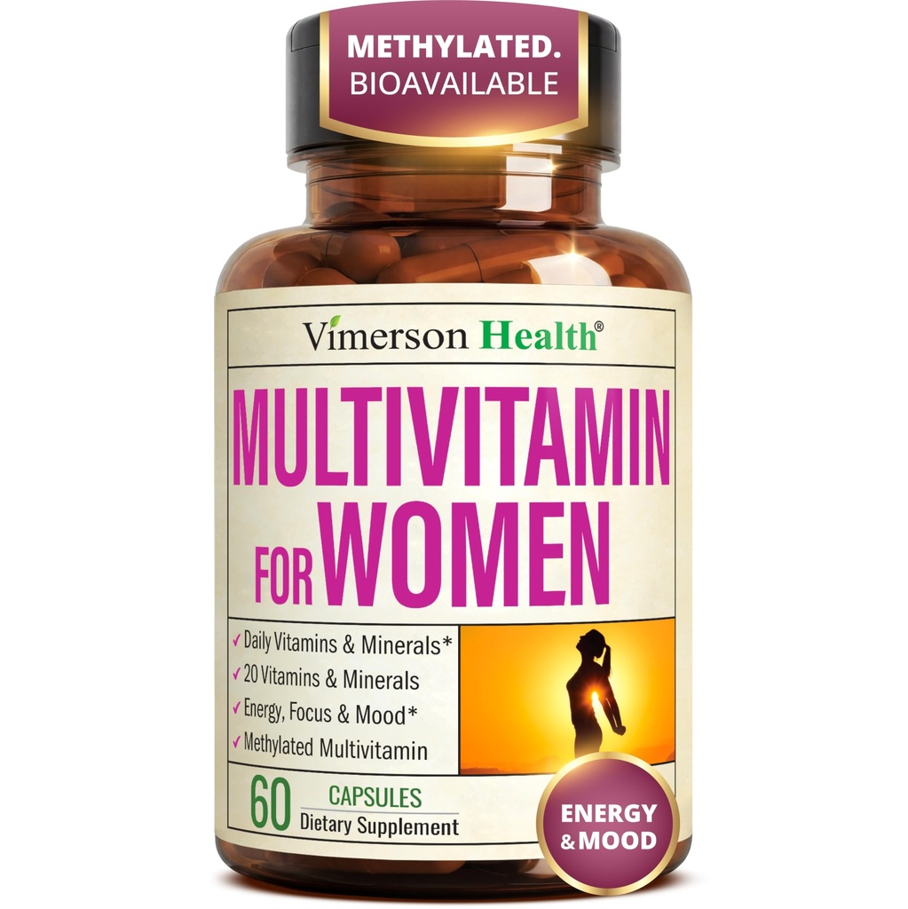 Multivitamin for kvinner med metylerte vitaminer og chelaterte mineraler for energi, fokus og immun helse – Premium daglige kvinner multivitaminer og multimineraler – 60 kapsler