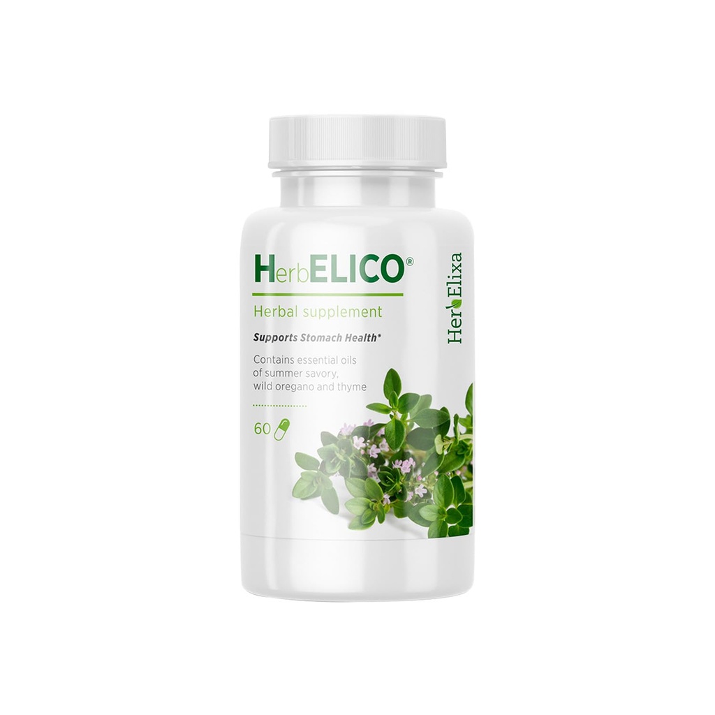 Herbelico® - Wild Oregano, Thime & Summer Savory Essential Oils Fra middelhavsområdet blanding, 60 kapsler, Herbal Supplement adresser H. Pylori, Acid Reflux, Heartburn, Non-GMO & Glutenfri
