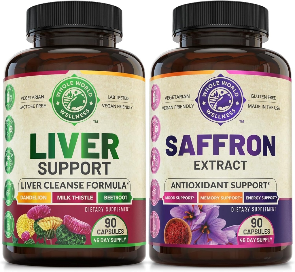 Liver Cleanse Detox Repair Formula og ren safran Extract Bundle (en flaske hver). Støtter lever helse, energiforsterkning, humør, metabolsk funksjon. USA laget.