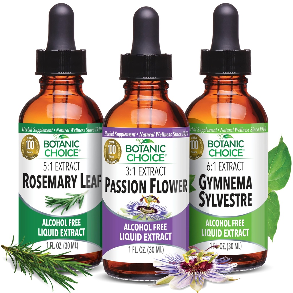 Botanisk valg lidenskap Blomster, Rosemary Leaf, & Gymnema Sylvestre ekstrakter Bundle - Daglig total velvære Kit for total velvære (1 fl. Oz. Hver)