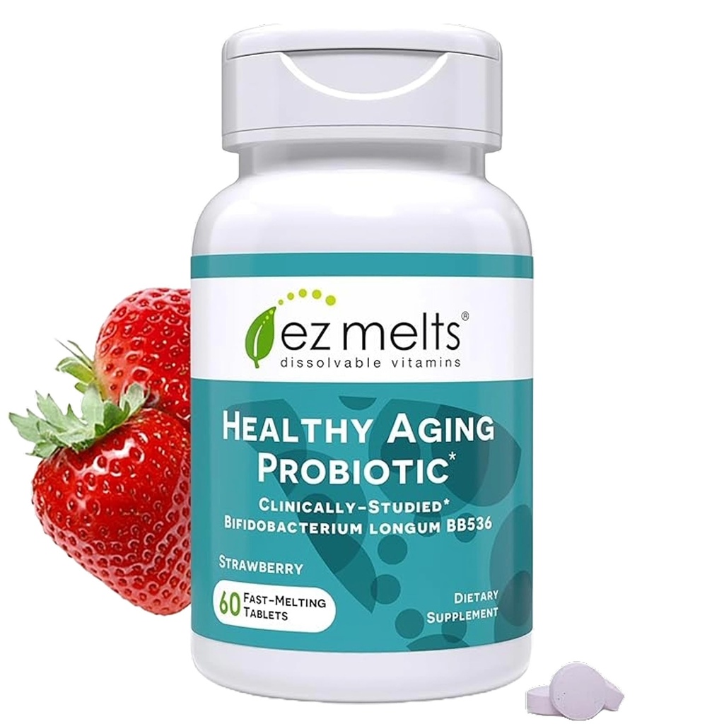 EZ Smelter Oppløselig Sunn Aging Probiotic, Bifidobacterium Longum BB536 (2 milliarder CFU), sukkerfri, probiotika for kvinner og menn 50+, 2-måneders forsyning - 1 pakke