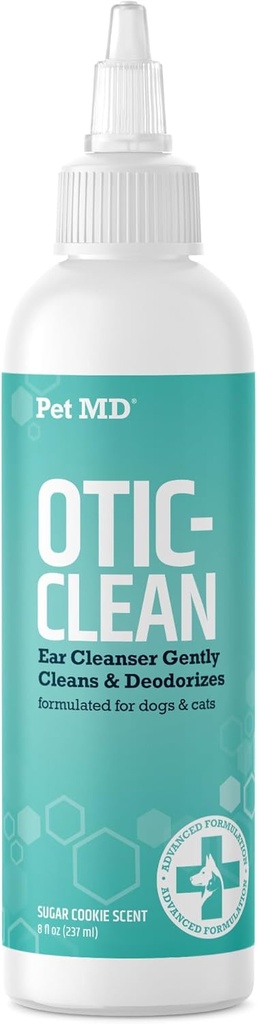 Kjæledyr MD Cat & Dog ørerenser - Otic øreløsning for hunder - Kjæledyr ørerenser - Katt ørerenser væske - Cat & Dog rengjøringsutstyr - Sugar Cookie Scent - 8 oz.