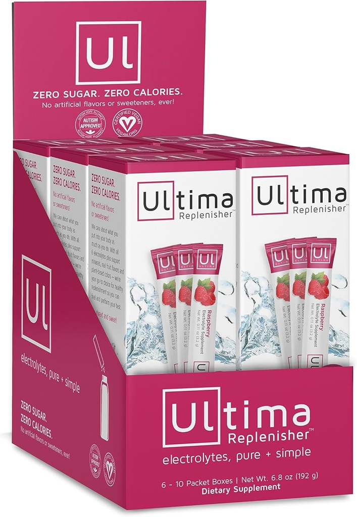 Ultima Hydrating Electrolyte pulver, bringebær, 60 Count Stickpacks