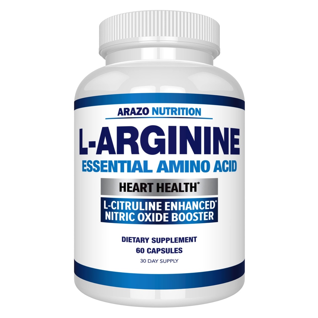Arazo Ernæring Premium L Arginin - 1340mg Nitric Oxid Booster med L-Citrullin & Essential Aminosyrer for muskel gevinst og energi - Kraftig Ingen Booster å trene lengre og hardere - 60 kapsler