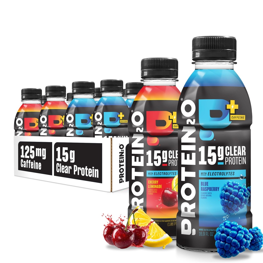 Protein2o 15g Whey Protein Isolere Hydration Drink Plus Energi & Fokus, 350 mg Elektrolytter, Vitaminer B5 & B6, Sukkerfri, Energi Variety Pack, 16,9 oz flaske (pakke med 12)