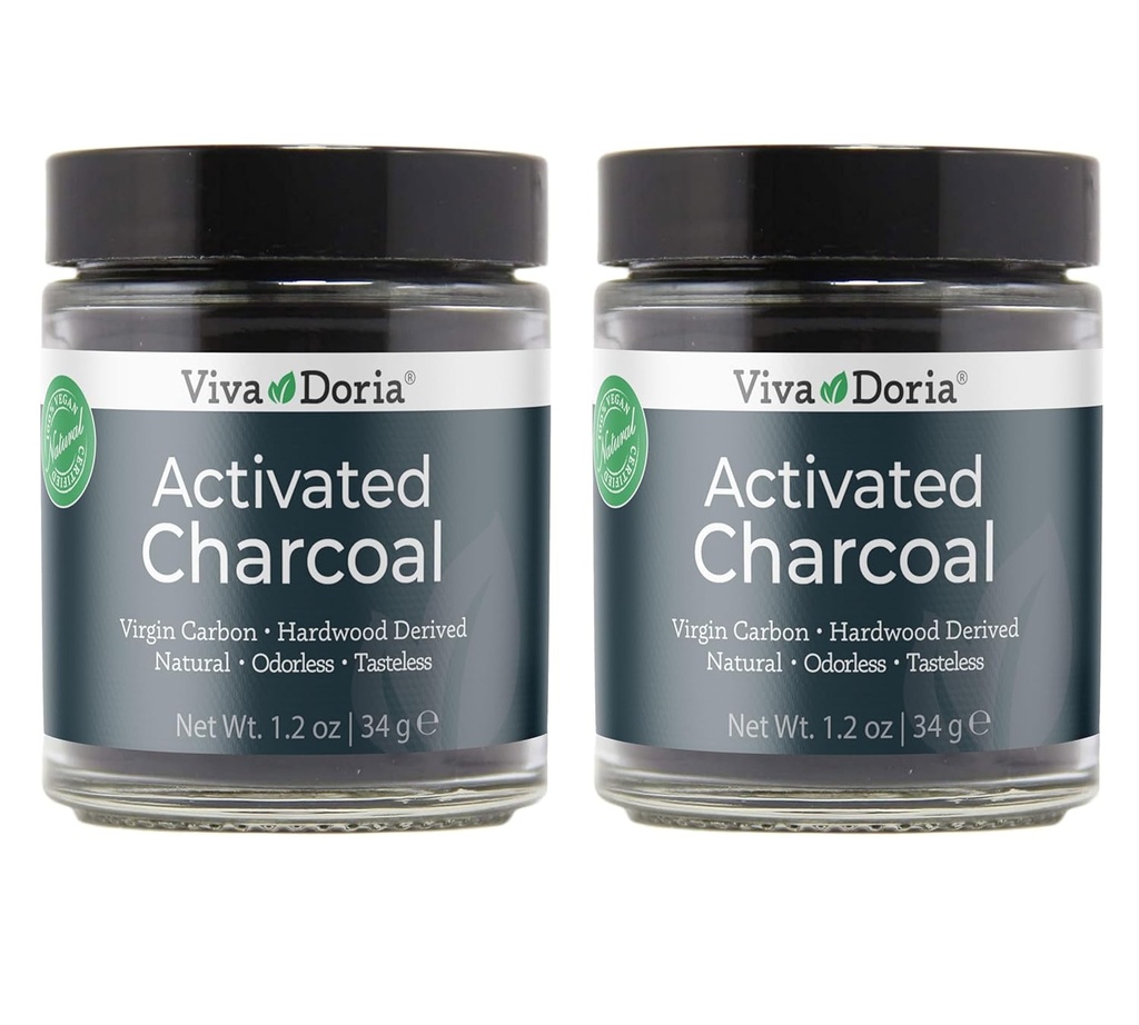 Viva Doria Aktivert Charcoal Powder, Hardwood Derived, Mat Grade, 1,2 Oz Glass Jar (2 Pack)