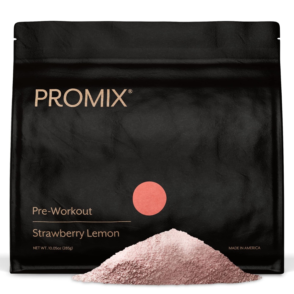 Promix Pre-Workout pulver, Jordbær sitron - Boosts Focus, Energi & Endurance - Med koffein, B12, Beta-Alanin & L-Tyrosin - Gluten & Dairy-Free, 10,05 oz