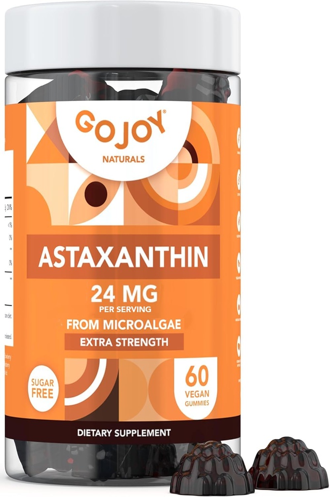 GOJOY NATURALS Astaxanthin Gummies 24 mg – høy potens Antioksidant Supplement – hud, øye og immun velvære Support vegansk, sukkerfri, ikke-GMO, glutenfri, soya-fri – 60 gummier