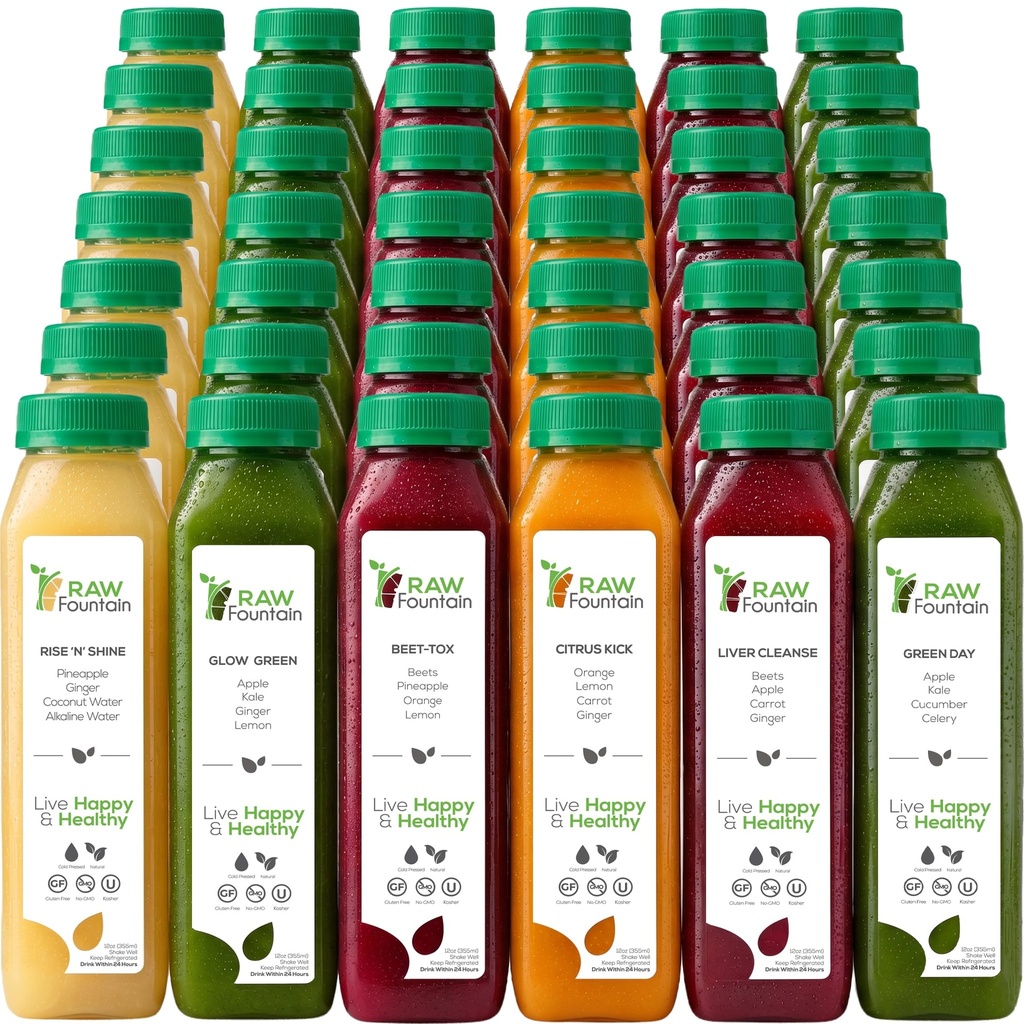 7 dagers juice rensing av rå fontene, alle naturlige rå detox rensing, juice for kroppshvile, kalde presset juice raskt, flott måte å hoppe i gang en sunn diett, 42 flaske 12oz, 7 Ginger Shots