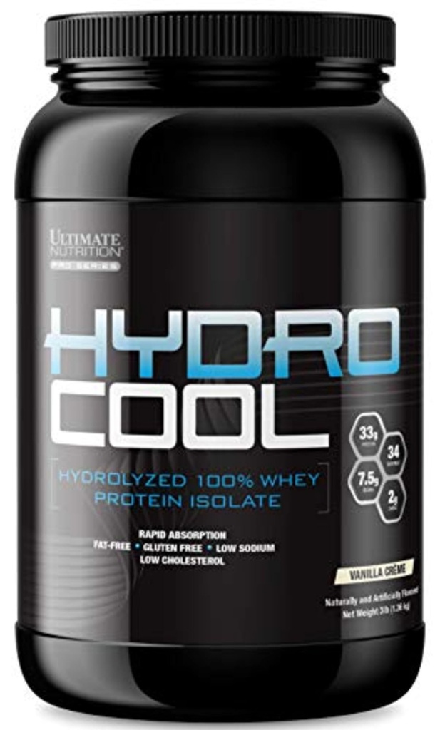 Ultimate Nutrition HydroCool Hydrolysert Whey Protein Isolate pulver uten blomstring - fett og glutenfri, rask absorpsjon, 33 gram protein, Vanilla, 3 pund