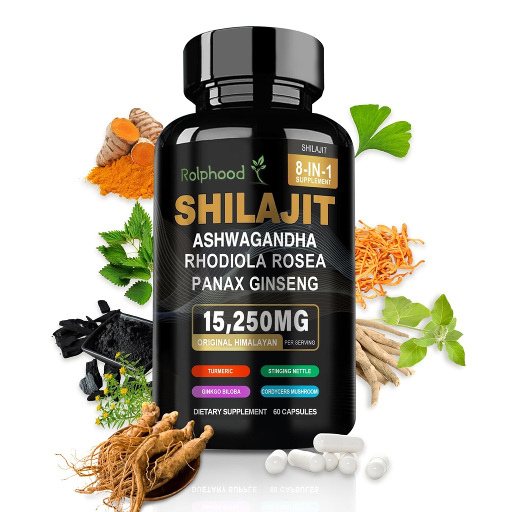 Shilajit for menn/kvinner - ren Himalayan Organic,Shilajit Kapsler med Ashwagandha,Supplements 60 Kapsler Alternativ til Resin, Drops & Gummies