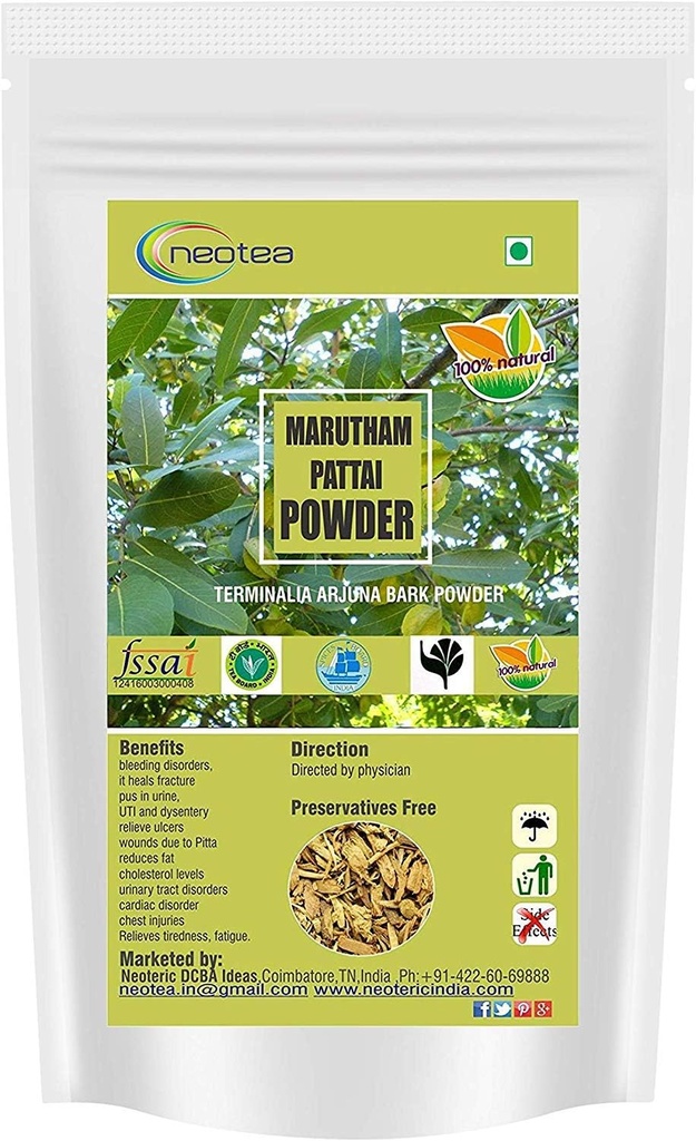 Neotea Marutham Pattai pulver | Organisk Arjuna Bark pulver | Terminalia Arjuna | Ayurvedic hjerte helse pulver 300 GM