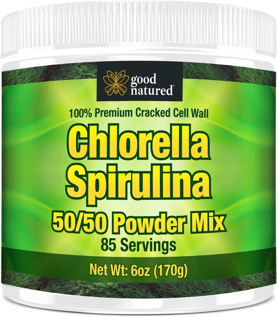 God Natured Premium Klorella Spirulina pulver | 85 Servings | Ikke-GMO | Sollys vokser | dyp grønn farge | Sprekket cellevegg | Alkalyzing | Høyt protein | Vegansk organiske kapsler | Fjellvann
