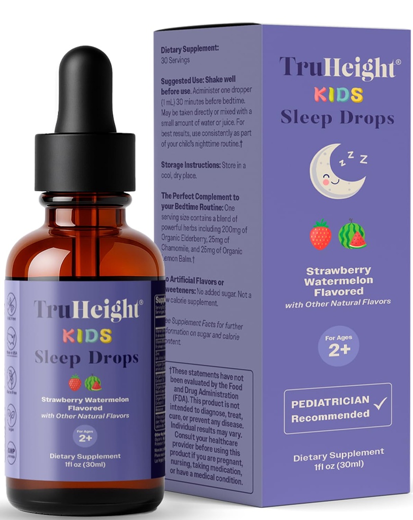 TruHeight Kids sove tinktur alder 2+ (vannmelon flavor) - babyer, barn og barn naturlig søvnhjelp - baby, barn Melatonin 2 år gammel + - vitamin B6, Riboflavin, sink, kobber, sitron balm