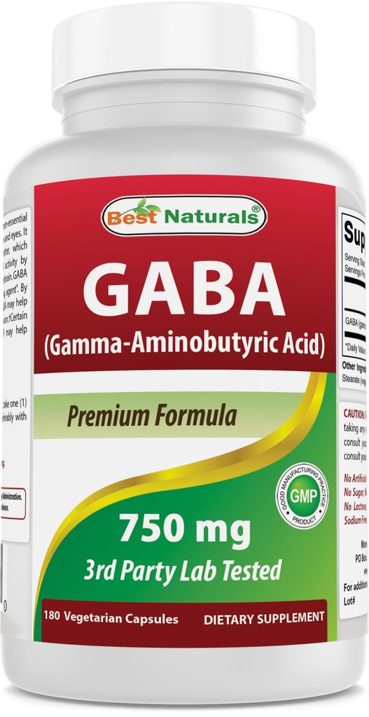 Beste Naturals GABA Supplement 750mg 180 Veggie kapsler, Naturals søvnhjelp