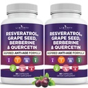 Resveratrol, Berberin, Grape Seed Extract, Quercetin, Polyphenol Supplement for kvinner og menn med Noni Extract, N-Acetyl Cysteine, Acai Extract - 2-Pack