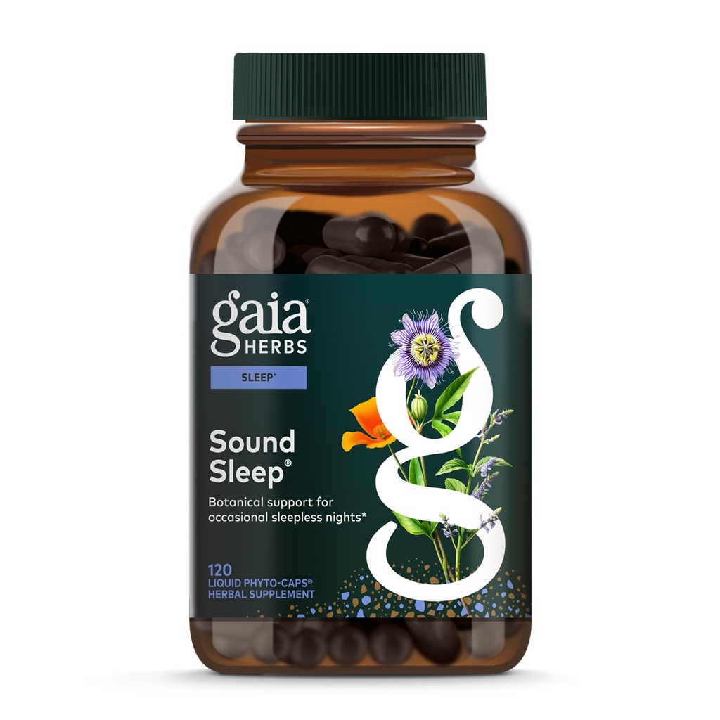Gaia Urter Lyd søvn - Naturlig søvnstøtte for å fremme ro og avslapning - med Valerian Root, Passionflower og mer - 120 Vegansk flytende pyto-kapsler (40-dagers forsyning)