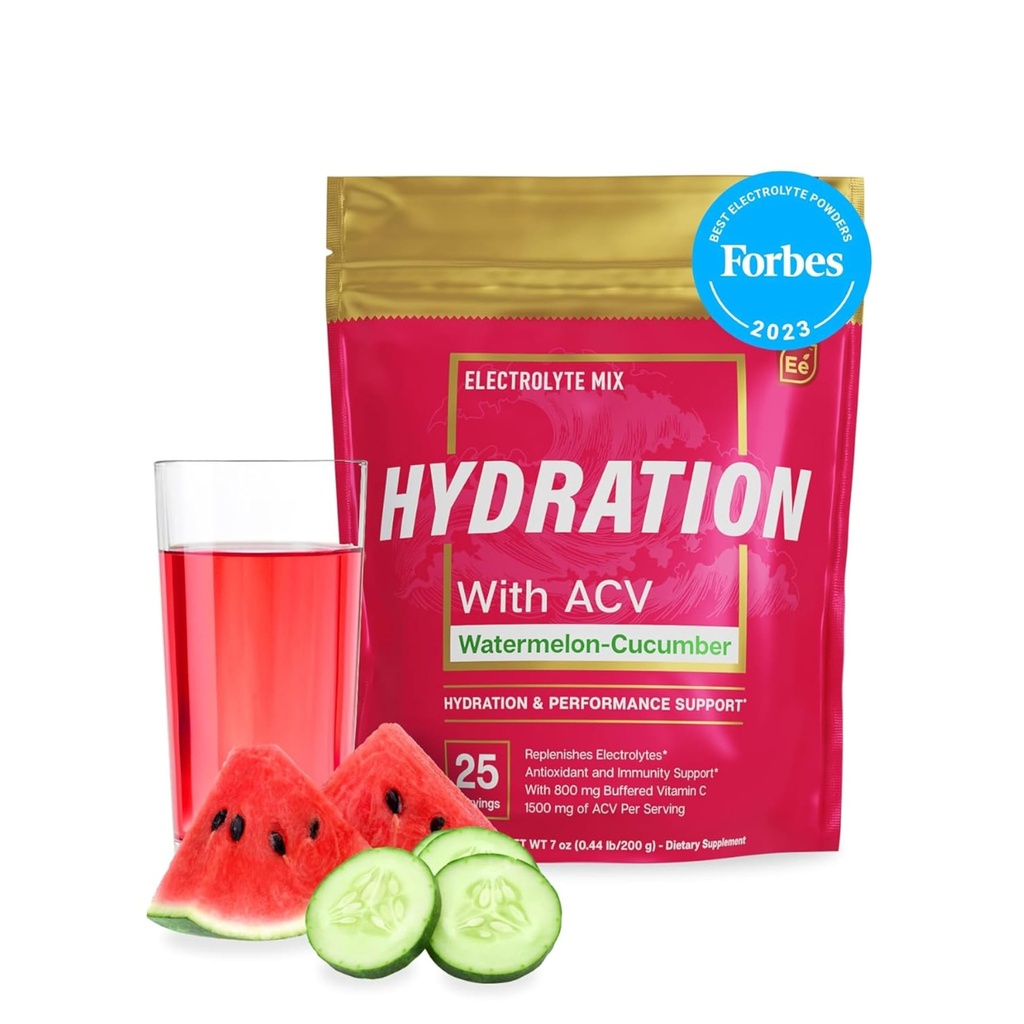 Essentielle elementer Hydration Packets - Vannmelon Cucumber Pack - Sukkerfri elektrolyter pulver pakker - 25 Stick pakker av Electrolytes pulver ingen sukker - Hydration Drink - med ACV & Vitamin C