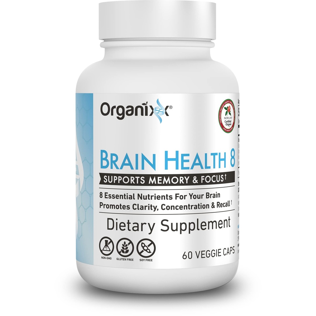 Organixx Aldersløse Hjerne Kraftfull Hjerne Helse Supplement for å støtte hjernefunksjon, Klarhet, Fokus, Re-Energize Hjerneceller, bidrar til å fremme en balansert humør, Glutenfri, Ikke GMO, 60 Vegetariske kapsler