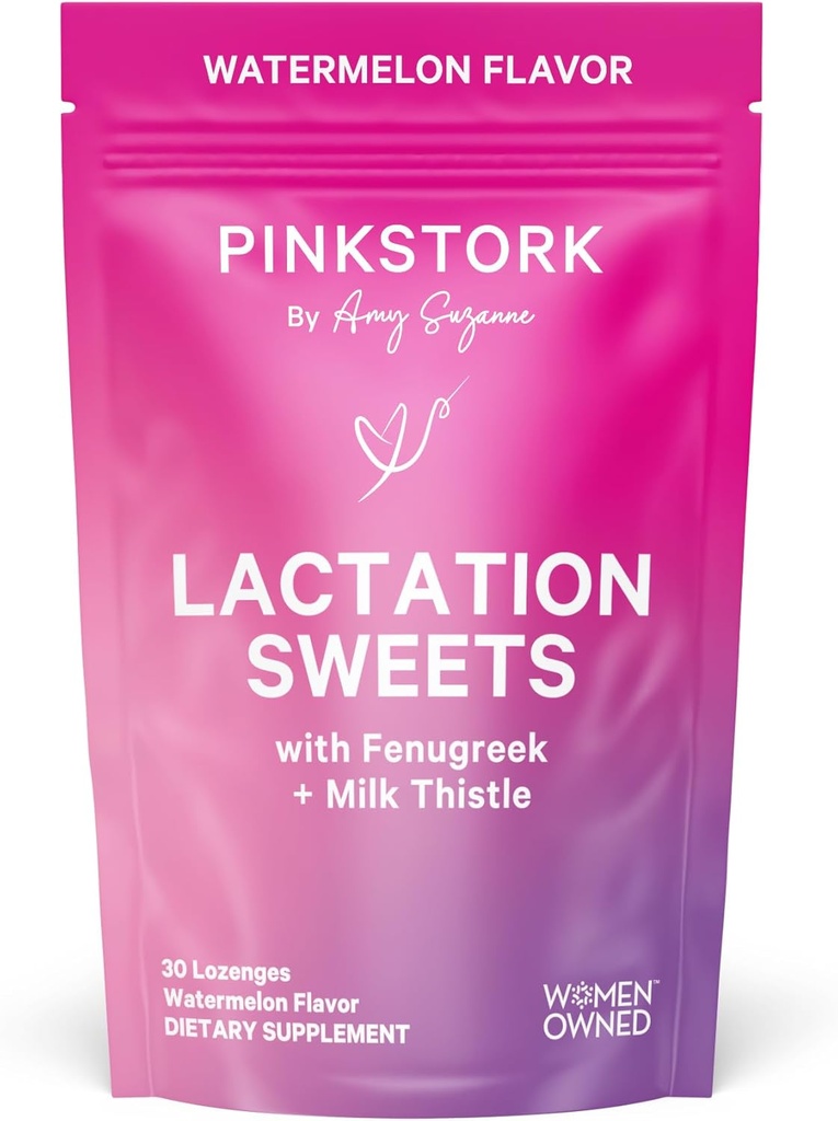 Pink Stork Lactation Sweets Supplement, Bryst amming Snacks med Fenugreek og Melk Thistle å støtte brystmelk forsyning - 30 Vannmelon Candy Drops (pakke May Vary)
