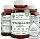 Naturlig Nutra Time Release Pantotenic Acid 500 mg, vitamin B5 Supplement hjelper bryte ned fett og karbohydrater, metabolisme og energi, forbedre muskel helse, 60 vegetariske tabletter (3 Pack)