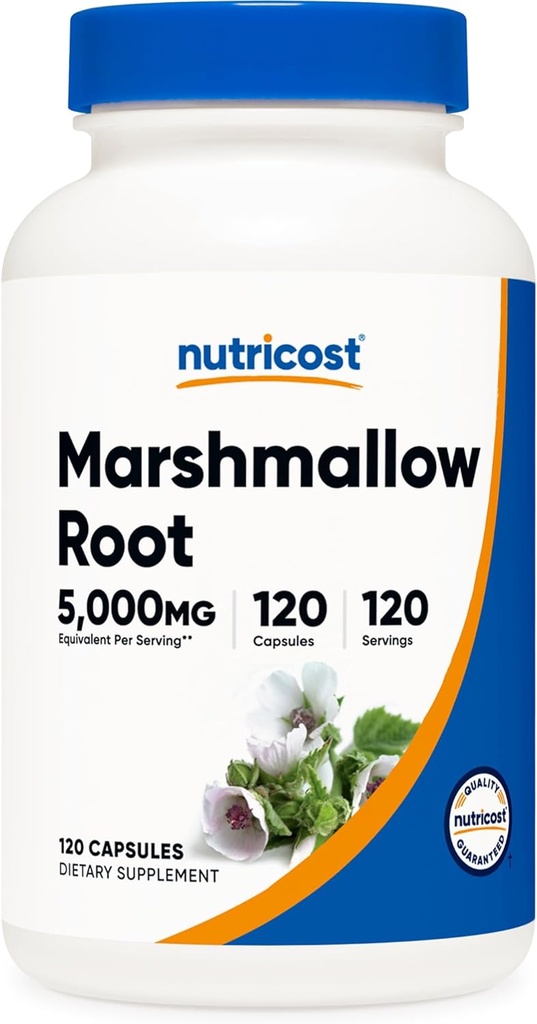 Nutricost Marshmallow Root 5000mg Ekvivalent, 120 Vegetariske kapsler - Glutenfri og ikke-GMO - fra 500mg 10:1 Ekstrakt