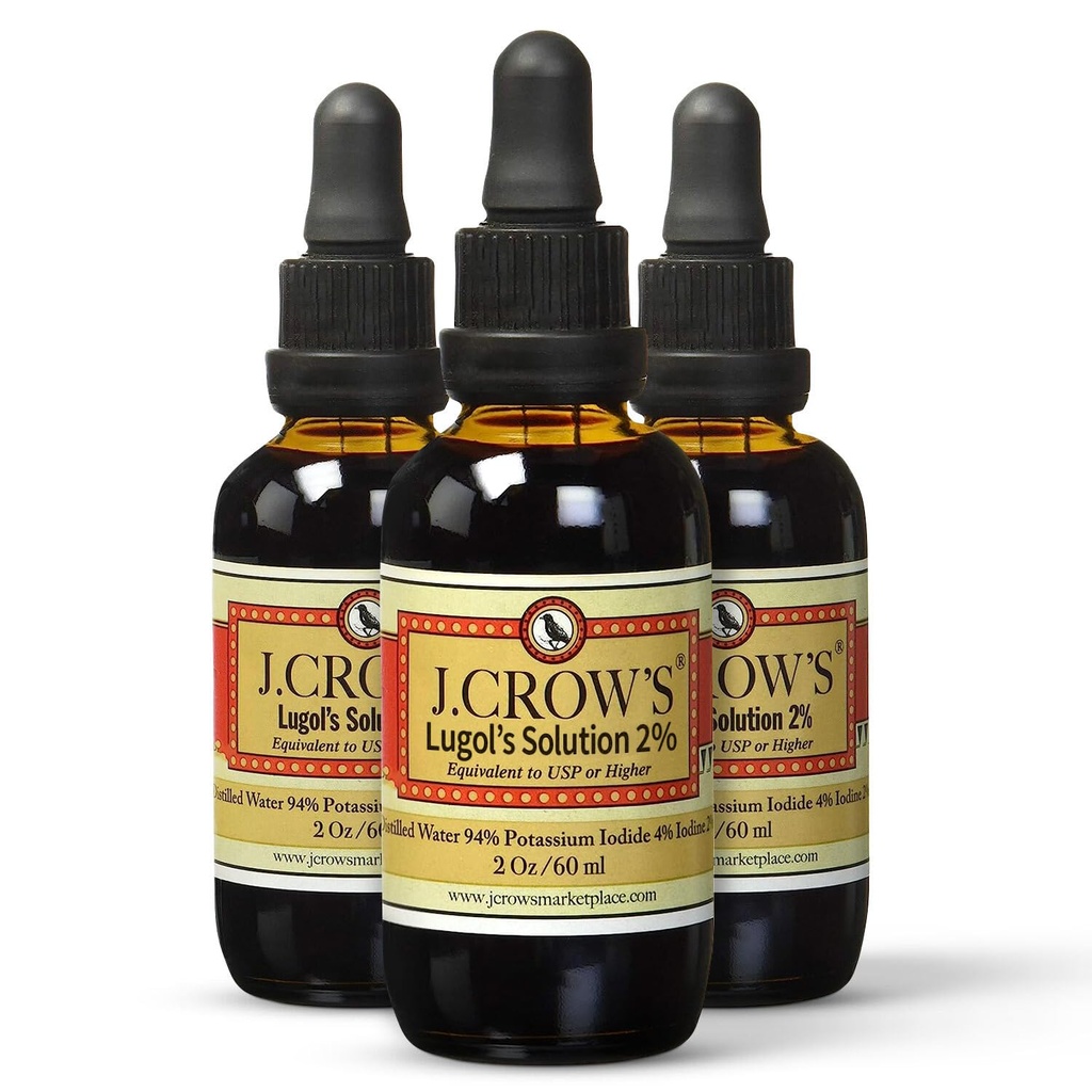 J.CROW'S® Lugols løsning av Iodin 2% 2 oz (3 flasker) – Premium Iodin & Kalium jodid væske, gluten og, alkoholfri naturlig bron ekstrakt, ingen utløp