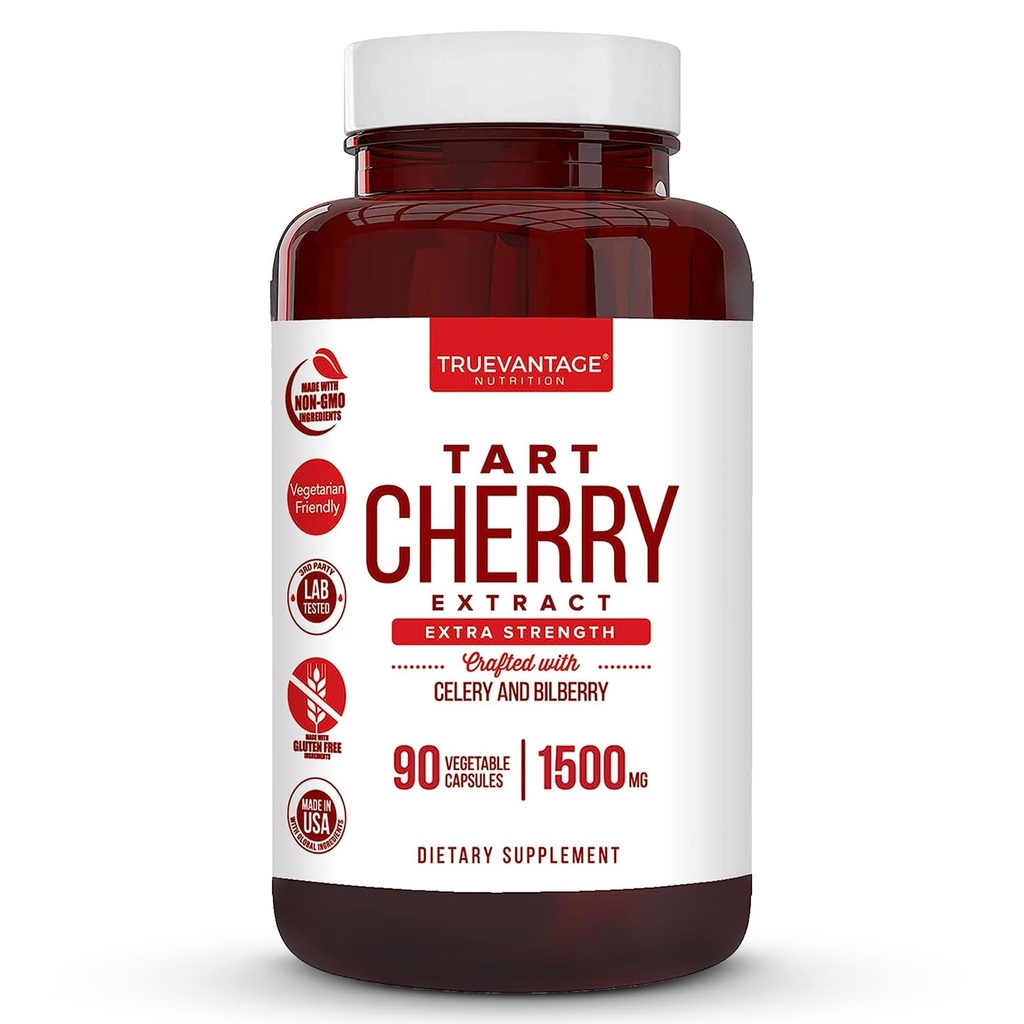 Tart Cherry Extract Capsules med selfrø ekstrakt og bilbær for felles støtte, muskelgjenvinning og uric syre flush støtte, laget i USA - 90 Tart Cherry Capsules