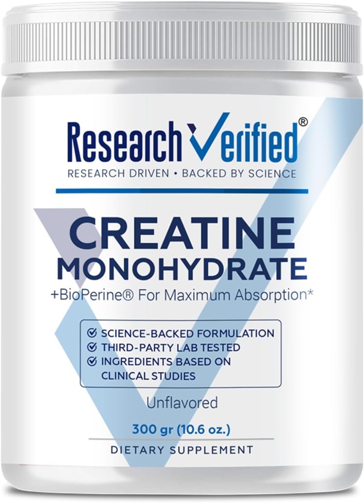 Forskning Bekreftet kreatinmonohydrat - støtte optimal muskelvekst, forbedre ytelse - 5000mg kreatinmonohydrat - BioPerine - 60 Serveringer - Uslavored - Vegan