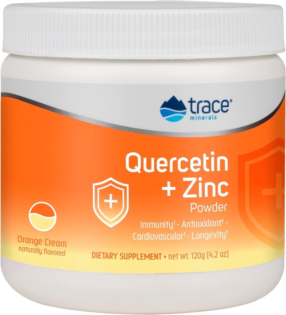Trace Minerals Quercetin Plus Sink pulver - Antioksidant Supplement for immunstøtte - Mineral Supplement Aids Cardiovaskulær Helse - Inkluderer vitamin C & Ionic - Orange Krem, 120g (30 Serveringer)