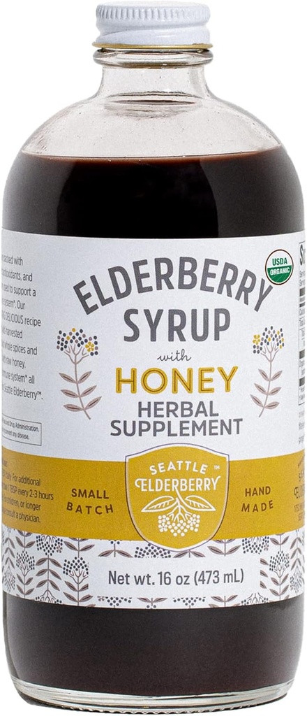 Syrup med rå honning – Delicious, Glutenfri Herbal Supplement med Potent immunfordeler laget av bare organiske ingredienser i små Batches i USA - 16oz