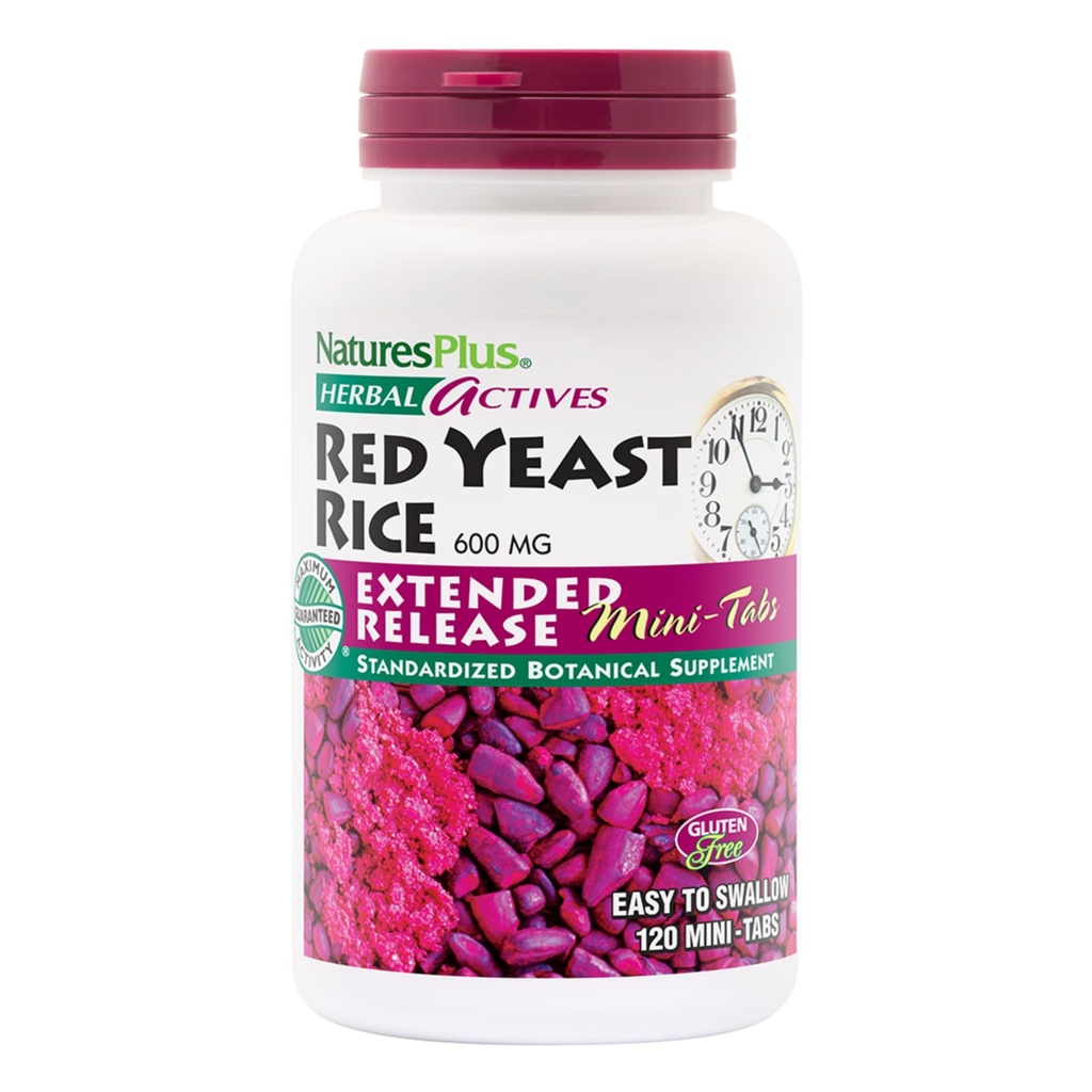 NaturesPlus Herbal Actives Red Yeast Rice, Extended Release - 600 mg, 120 Mini-tabletter - Herbal Supplement - Vegan, Vegetarisk, Glutenfri - 60 Serveringer