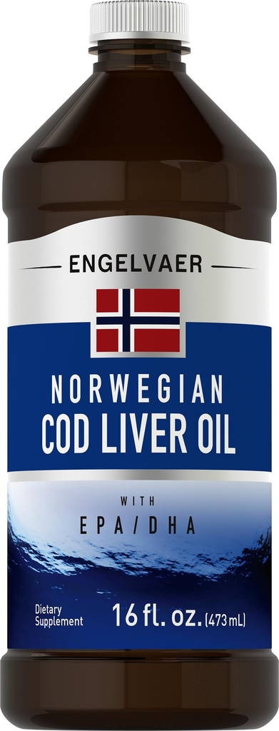 Piping Rock Cod Liver Oil Liquid | 16 fl oz | med EPA DHA | Engelvaer Norsk | Ikke-GMO, Glutenfri Supplement