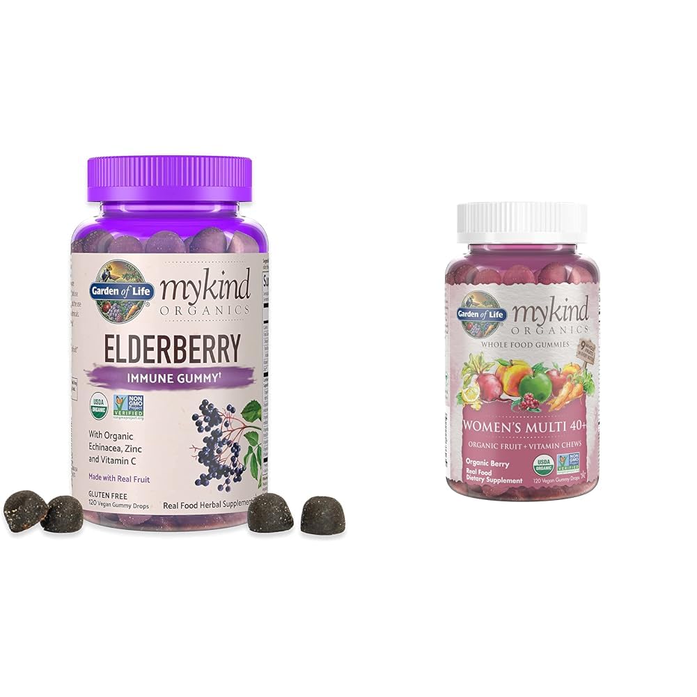 Garden of Life Organics Elderberry Gummies for voksne og barn - immun støtte Supplement med økologisk frukt og organiske kvinner 40+ Gummy vitaminer - Berry - sertifisert økologisk