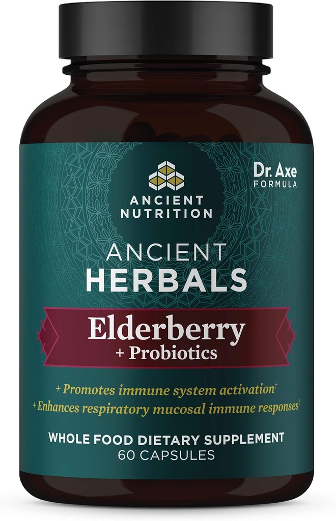 Gamle Ernæring Elderberry og Probiotika Supplement, Gamle Herbals Svart Elderberry Capsules, Immunsystem støtte, Hele mattilskudd, Glutenfri, Paleo og keto vennlige, 60 Kapsler