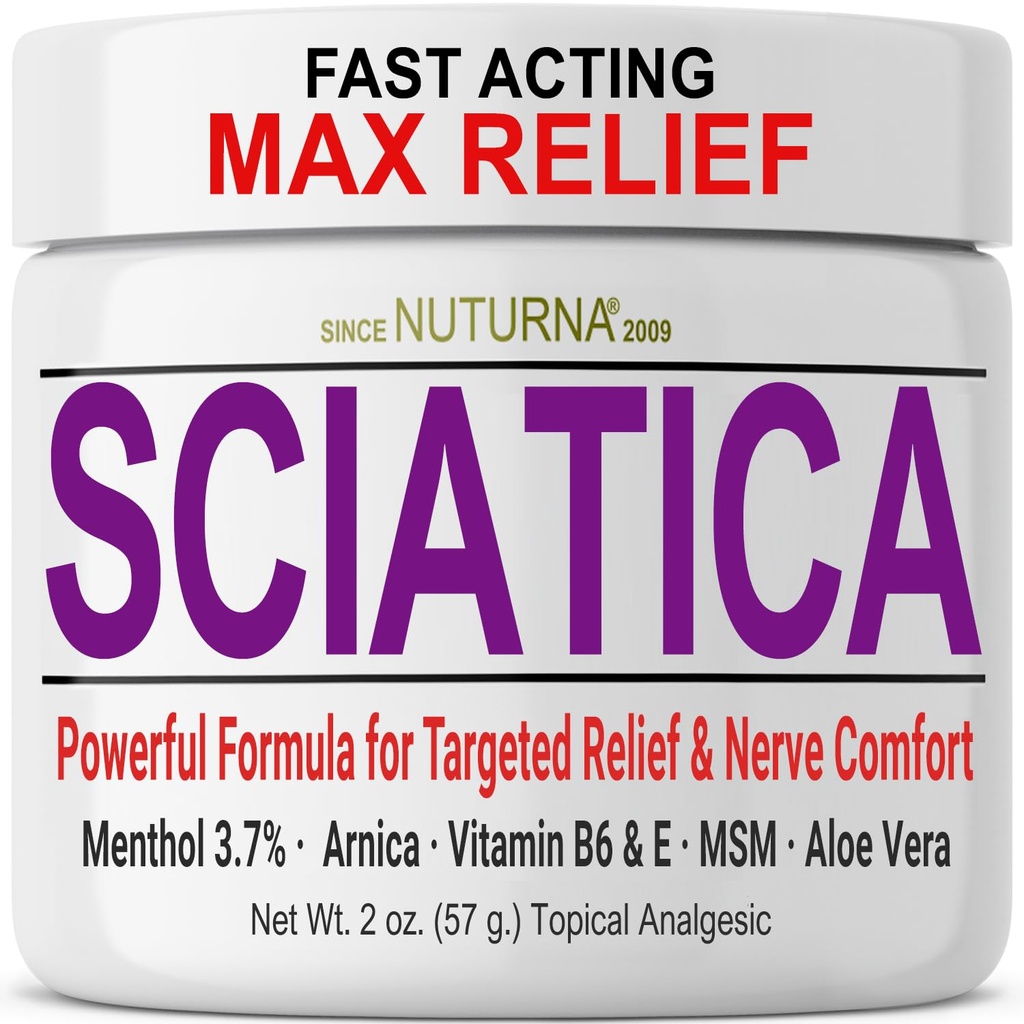 Sciatica Nerve Krem - Maks styrke Comfort Cream for føtter, hender, ben, tær, tilbake - Naturlig Ultra Styrke Arnica, MSM, Menthol, Soothing Comfort, 2 Oz