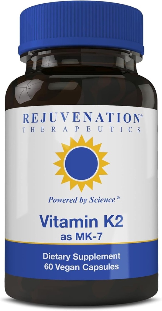 Rejuvenasjon Terapeutika Vitamin K2 MK-7 | 60-dagers forsyning, høy styrke (300mcg) | lett å svelge vegetariske kapsler