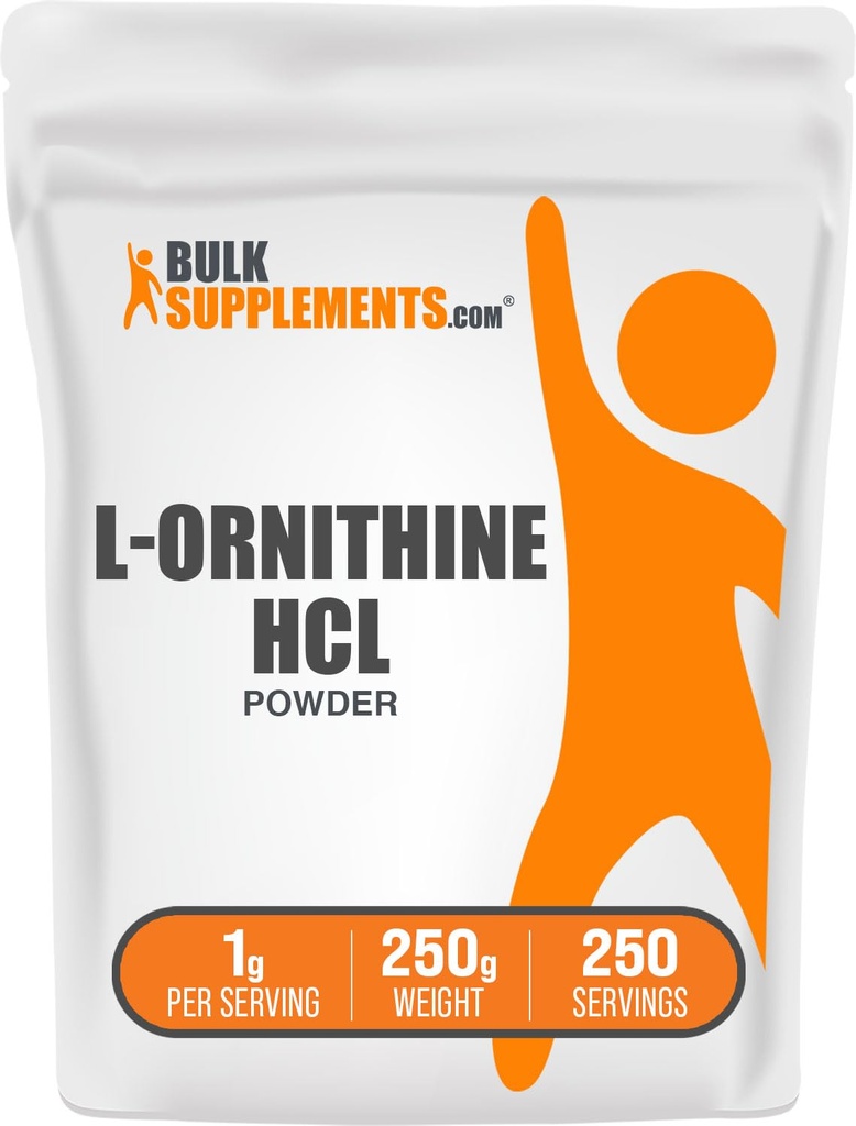 BulkSupplements.com L-Ornithine HCl pulver - Ornithine Supplement, Aminosyrer Supplement - Glutenfri, 1g per servering, 250g (8,8 oz) (pakke av 1)