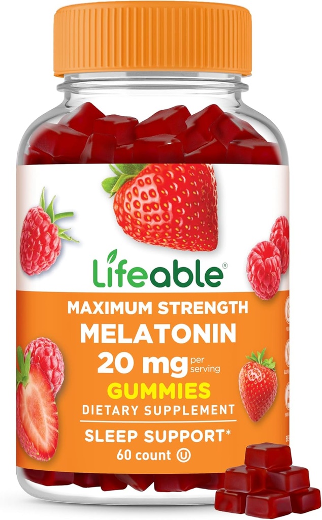 Livbar Melatonin 20mg Gummies | Great Tastig søvn Supplement for voksne | Kan bidra til å falle og holde seg i søvn | vegetarisk søvn Gummies for voksne, menn, kvinner | 60 Melatonin Gummies 20mg