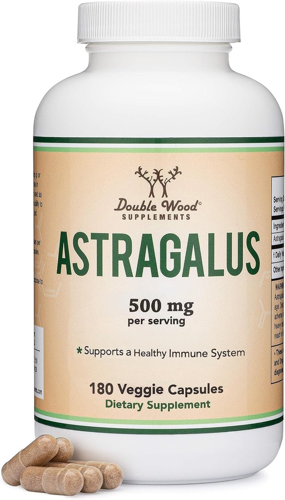 Double Wood Supplements Immun Boosting Astragalus 500mg 180 Kapsler - rik på Flavonoider og polysakkarider - Ikke-GMO, Glutenfri, tredjepart testet
