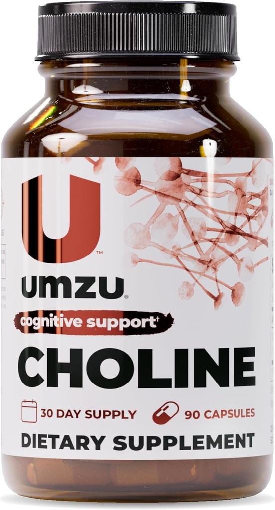 UMZU Choline Supplement for kognitiv og hormonal støtte | Acetylkolin Booster hjelper hjernen fokus, minne og metabolisme | fremmer lever helse og østrogen balanse (30 dagers forsyning | 90 kapsler)