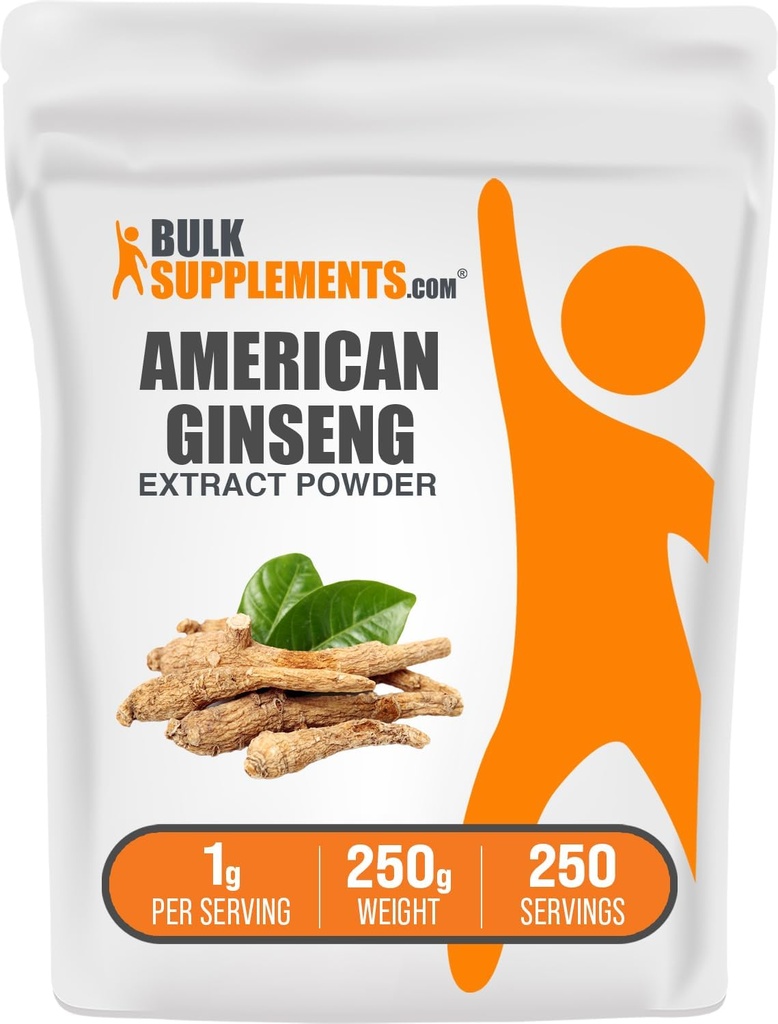BulkSupplements.com Amerikansk Ginseng Ekstrakt pulver - Ginseng Supplement, Herbal Supplements - Glutenfri, 1g per servering, 250g (8,8 oz) (Pack of 1)