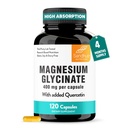 Sandhus Magnesium Glycinate 400 mg Kapsler med Quercetin | Kvalitets søvn, avslapping, muskel helse og immunstøtte | 120 greve (pakke med 1) | Lett å svelge | for kvinner og menn