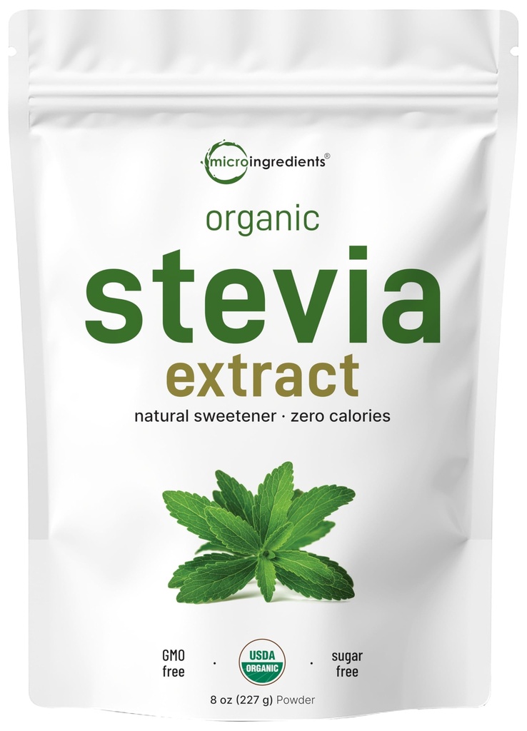 Pure Organic Stevia pulver, 8 ovner, 1418 servering, høy kvalitet Stevia Grønn Leaf ekstrakt Reb-A, redusert biter ettersmak, 0 kalorie, naturlig søtningsmidler, sukker alternativ, keto vennlig