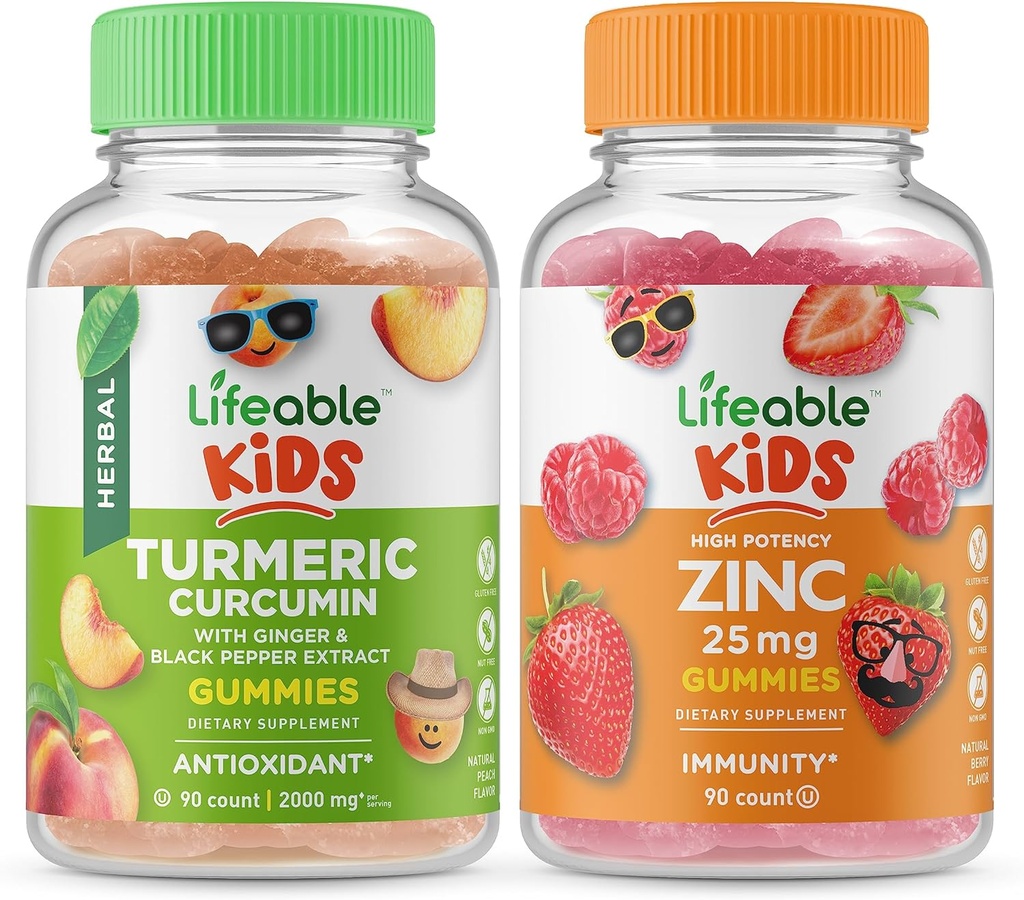 Livbar gurkemeie curcumin Kids + Zinc 25mg Kids, Gummies Bundle - God Tasting, Vitamin Supplement, Glutenfri, GMO Free, Chewable Gummy