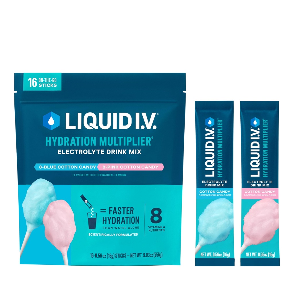 Liquid I.V.® Hydration Multiplier - Bomuld Candy ® Elektrolytt pulverdrikk Blande 1 pakke (16 serveringer)